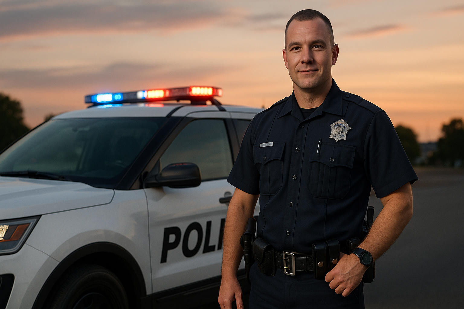 Police officer with patrol car